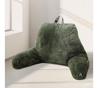 Nestl Fur Reading Pillow, Stylish Back Pillow for Bed Sitting Up, Faux Fur Bed Chair Pillow with Arms, Reading Pillows for Sitting in Bed Adult & Kids, Back Support Pillow for Bed Rest - Olive Green