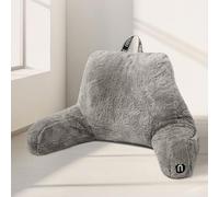Nestl Fur Reading Pillow, Stylish Back Pillow for Bed Sitting Up, Faux Fur Bed Chair Pillow with Arms, Reading Pillows for Sitting in Bed Adult & Kids, Sit Up Back Support Pillow for Bed Rest - Grey