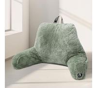 Nestl Fur Reading Pillow, Stylish Back Pillow for Bed Sitting Up, Faux Fur Bed Chair Pillow with Arms, Reading Pillows for Sitting in Bed Adult & Kids, Back Support Pillow for Bed Rest - Sage Green