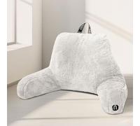 Nestl Fur Reading Pillow, Stylish Back Pillow for Bed Sitting Up, Faux Fur Bed Chair Pillow with Arms, Reading Pillows for Sitting in Bed Adult & Kids, Sit Up Back Support Pillow for Bed Rest - White