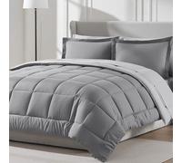 Nestl Queen Comforter Set 7 Piece - Reversible Comforters Queen Size Grey, Bed in a Bag Queen All Season, Queen Size Comforter Sets Bedding with Flat Sheet and Fitted Sheet, Pillowcases and Shams