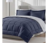 Nestl Queen Comforter Set 7 Piece - Reversible Comforters Queen Size Navy, Bed in a Bag Queen All Season, Queen Size Comforter Sets Bedding with Flat Sheet and Fitted Sheet, Pillowcases and Shams