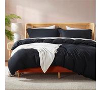 Nestl Queen Duvet Cover Set with Comforter Insert - Black 4 Piece 90x90 Duvet Cover & 2 Pillow Shams with White Quilted Down Alternative Comforter, Ultra Soft, All Season
