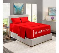 Nestl Queen Extra Deep Pocket Sheet Set - Cherry Red, 4 Piece, Microfiber, 18-24 Inches Deep, Stripe Pattern