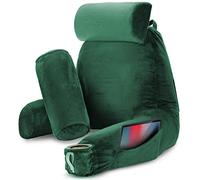 Nestl Reading Pillow with Shredded Memory Foam Includes 2 Neck and Lumber Support Pillows, Designed for Sitting Up in Bed and Couch, Back and Arms Adjustable Support for Adult & Teens, Dark Green