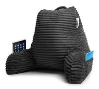 Nestl Reading Pillow with Shredded Memory Foam, Luxe Cut Plush Back Pillow for Sitting Up in Bed, Back and Arms Adjustable Support for Adult & Teens, Backrest Pillows with Washable Cover Dark Grey