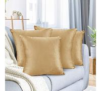 Nestl Throw Pillow Covers, Cozy Velvet Decorative Outdoor Pillow Covers 18X18 Inches, Soft Solid Cushion Covers for Sofa, Bed and Car, Set of 4 - Camel Gold
