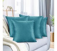 Nestl Throw Pillow Covers, Cozy Velvet Decorative Teal Pillow Covers 18 x 18 Inches, Soft Solid Couch Pillow Covers for Sofa, Bed and Car, Set of 4