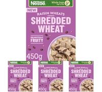 Nestlé Cereals - Shredded Wheat Breakfast Cereal - Bitesize Raisin Wholegrain Biscuits, High Fibre, Vegan - 450g (Pack of 4)
