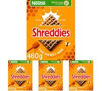 Nestlé Cereals - Shreddies Breakfast Cereal - Bitesize Wholegrain Wheat Cereal - The Honey One - High Fibre, No Added Sugar - 460g (Pack of 4)