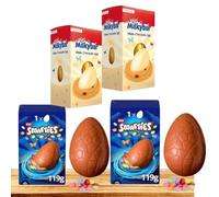 Nestle Easter Egg- 2 x MilkyBar White Milk Chocolate Easter Egg & 2 x Smarties Milk Chocolate Easter Egg 119g- Chocolate Easter Eggs Gifts for Women, Men & Kids (Pack of 4)