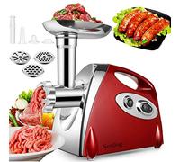 Nestling Electric Meat Grinder, Meat Mincer Stainless Steel, Sausage Stuffer and Maker, 2800W Copper Motor, 3 Different Cutting Plates, Kubbe Kit (Red)