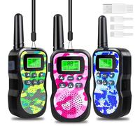 Nestling Walkie Talkies for Children Rechargeable 3-Pack, Long Range 3km with Torches, VOX LED Display, Outdoor Game Toys, Gifts for 3-12 Year Old Boys and Girls - Camo Blue/Pink/Green