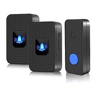 Nestling Wireless Doorbell, IP55 Waterproof Cordless Door Bells Chime Kit-1000 Ft Range 55 Chimes 5 Volume, Battery Operated Push Button & 2 Plug-in Receivers with LED Flash Easy Install Black (N628)