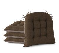 NestLoft Dining Chair Cushions with Ties 4 Pack 46x42x7.6cm Brown | D-shape, Tufted, Anti-Slip, 7.6cm Thick, for Kitchen Dining Room, for Wooden, Metal, and Plastic Chairs
