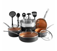 NESTLUNE 11 Piece Pots & Pans Set, VonShef Cookware set with utensils in Grey | Size: 100 cm x 15 cm NESTLUNE Grey 100 cm x 15 cm