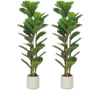 NESTLUNE 120cm 2 PCs Artificial Fiddle Leaf Fig Trese with Solid Wood Trunks in Green | Size: 100 cm x 15 cm NESTLUNE Green 100 cm x 15 cm