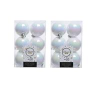 NESTLUNE 24 White Iridescent Christmas Baubles Shatterproof NESTLUNE White
