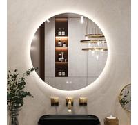 NESTLUNE 50cm Round Bathroom Mirror with LED Lights in Silver | Size: 100cm x 15cm