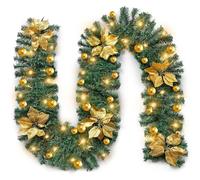 NESTLUNE 9ft Christmas Garland with Lights Up Stairs in Green | Size: 100 cm x 15 cm NESTLUNE Green 100 cm x 15 cm