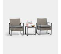 NESTLUNE Bistro Table & Chairs Set 2, Rattan Effect in Grey | Size: 100 cm x 15 cm NESTLUNE Grey 100 cm x 15 cm