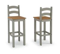 NESTLUNE Corona Bar Stools Pair Grey Painted Tall Chairs Solid | Size: 100 cm x 15 cm NESTLUNE Grey 100 cm x 15 cm