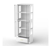 NESTLUNE Display Cabinets with Glass Doors & RGB Lights, 4 Tier in White | Size: 100 cm x 100 cm NESTLUNE White 100 cm x 100 cm