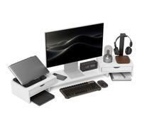 NESTLUNE Dual Monitor Stand Riser with Adjustable Length & Angle in White | Size: 100 cm x 15 cm NESTLUNE White 100 cm x 15 cm