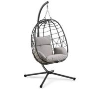 NESTLUNE Hanging Egg Chair, Grey Rattan Folding Swing Chair | Size: 100 cm x 15 cm NESTLUNE Grey 100 cm x 15 cm