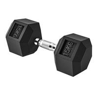 NESTLUNE HOMCOM 15KG Single Rubber Hex Dumbbell Portable Hand Weights in Black | Size: 0-12 m NESTLUNE Black 0-12 m