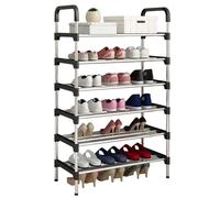 NESTLUNE Large 6 Tier 18 Pairs Shoe Rack Heavy Duty in Silver | Size: 100 cm x 15 cm NESTLUNE Silver 100 cm x 15 cm