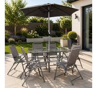 NESTLUNE Samuel Alexander 6 Seater Glass Top Table & Chairs Set in Grey | Size: 100 cm x 15 cm NESTLUNE Grey 100 cm x 15 cm