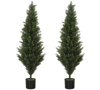 NESTLUNE Set of 2 Decorative Artificial Plants Cypress in Weighted Pot, 120cm in Green | Size: 100 cm x 15 cm NESTLUNE Green 100 cm x 15 cm