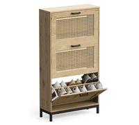 NESTLUNE Shoe Storage Cabinet for Hall, Rattan Light Wood Effect in Brown | Size: 100 cm x 15 cm NESTLUNE Brown 100 cm x 15 cm