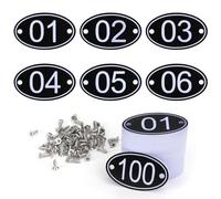 NestNook ABS Engraved Black Oval Table Numbers & Locker Tags with Screws - 1 to 50