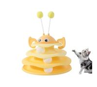 Nestoly Interactive 3-Layer Cat Toy Tower, with Rotating Bee and Rolling Balls, 3 Levels for Chase for Indoor Cats to Stay Active and Exercise Self-Play Activity Toy (Yellow)
