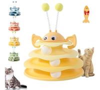 Nestoly Interactive 3-Layer Cat Toy Tower with Rotating Bee and Rolling Balls, 3 Levels for Chase, Self-Play Activity Toy, for Indoor Cats to Stay Active and Exercise (Yellow)