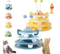 Nestoly Interactive 3-Layer Cat Toy Tower with Rotating Bee and Rolling Balls, 3 Levels for Chase, Self-Play Activity Toy, for Indoor Cats to Stay Active and Exercise (Blue+Yellow)