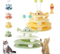 Nestoly Interactive 3-Layer Cat Toy Tower with Rotating Bee and Rolling Balls, 3 Levels for Chase, Self-Play Activity Toy, for Indoor Cats to Stay Active and Exercise (Green+Yellow)