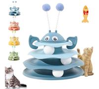 Nestoly Interactive 3-Layer Cat Toy Tower with Rotating Bee and Rolling Balls, 3 Levels for Chase, Self-Play Activity Toy, for Indoor Cats to Stay Active and Exercise (Blue)