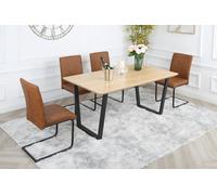 Nestor Dining Set - Oak-Effect Table with 4 Industrial Chairs Home Garden Direct Tan One Size