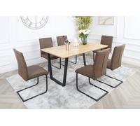 Nestor Dining Set - Oak Table with 6 Industrial Chairs Home Garden Direct Brown One Size