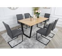 Nestor Dining Set - Oak Table with 6 Industrial Chairs Home Garden Direct Grey One Size