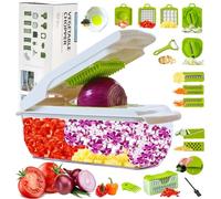 NESTREE 18-Pcs Vegetable & Salad Chopper-High-Performance Mandoline Slicer & Dicer with Razor-Sharp Stainless Steel Blades, Peeler, Hand Guard, Brushes-All-in-1 Onion, Food Cutter, Spiralizer Set.