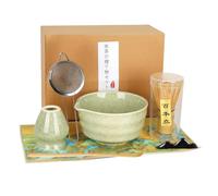 Nestrel Matcha Tea Set 7 Pcs, Ceramic Matcha Set Bowl, Scoop, Holder, Strainer, Towel & Stand, Complete Matcha Whisk Set for Ceremony, Beginners