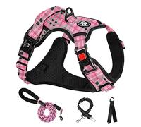 NESTROAD Dog Harness, No Pull Puppy Dog Car Vest Harness and Lead Set, Pink Plaid, Size S for Small Dogs Neck 11-15" Chest 15-21", Reflective No-Choke, Essential Pets Accessories for Training Walking