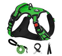 NESTROAD Green Dog Vest Harness, No Pull Adjustable Harness and Lead Set for Large Dogs, Size XL of Neck 17~25" Chest 21~35", Anti Pull Escape Proof Dog Lifting with Seat Belt for Car