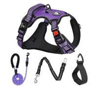 NESTROAD Purple Dog Vest Harness, No Pull Adjustable Harness and Lead Set for Large Dogs, Size XL of Neck 17~25" Chest 21~35", Anti Pull Escape Proof Dog Lifting with Seat Belt for Car