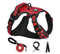 NESTROAD Red No Pull Dog Vest Harness and Lead Set for Large Dogs, Size L Escape Proof Dog Vest with Soft Padded Leads, Neck 15~19" Chest 19~29", Reflective Adjustable Pet Harness