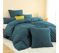 Nesture Winter Warm Thermal Fleece Bed Linen 200 x 220 cm, Cuddly Soft Bed Linen Sets 3-Piece 1 Duvet Cover 200 x 220 cm Fluffy + 2 Pillowcases 80 x 80 cm with Zip Petrol
